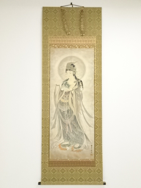 掛け軸 野村雪草 『 楊柳観音 』 絹本 希少 軸装 茶道具 掛軸 美品